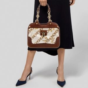 Elegant Brown and Cream Chain-Patterned Women's Louis Vuitton PVC Monogram Bag